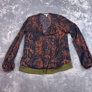 CAbi Women's Border Wrap Snakeskin Print Tie Blouse Style 101 Size XS